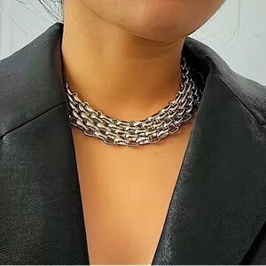 Stainless Steel Lattice Chain Link Rope Multilayer Punk Choker Necklace